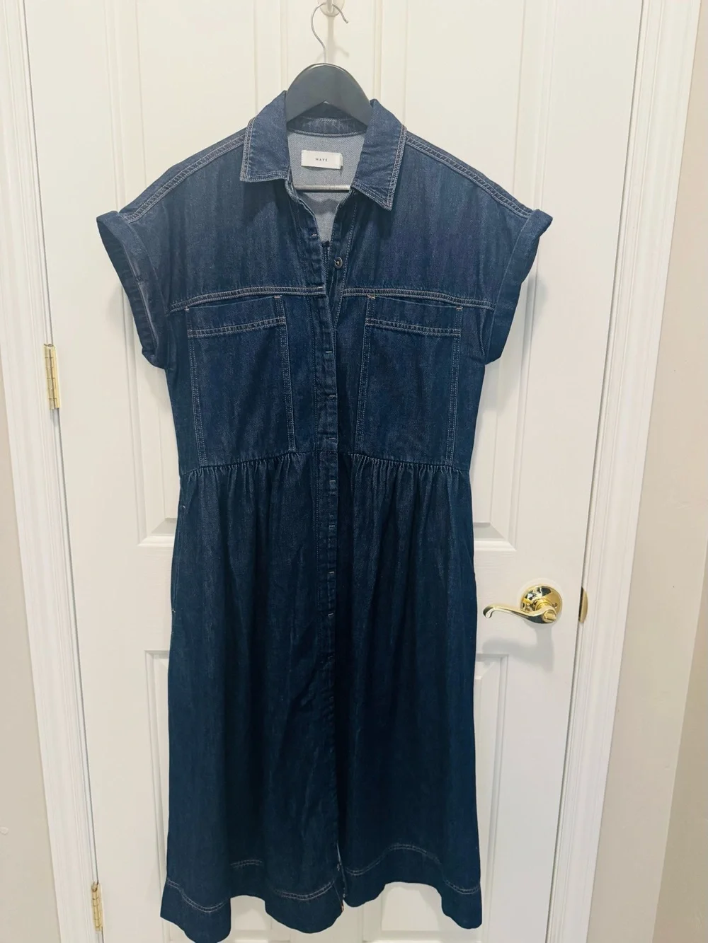 Classic Navy Denim Midi Shirt Dress - Picture 4 of 6